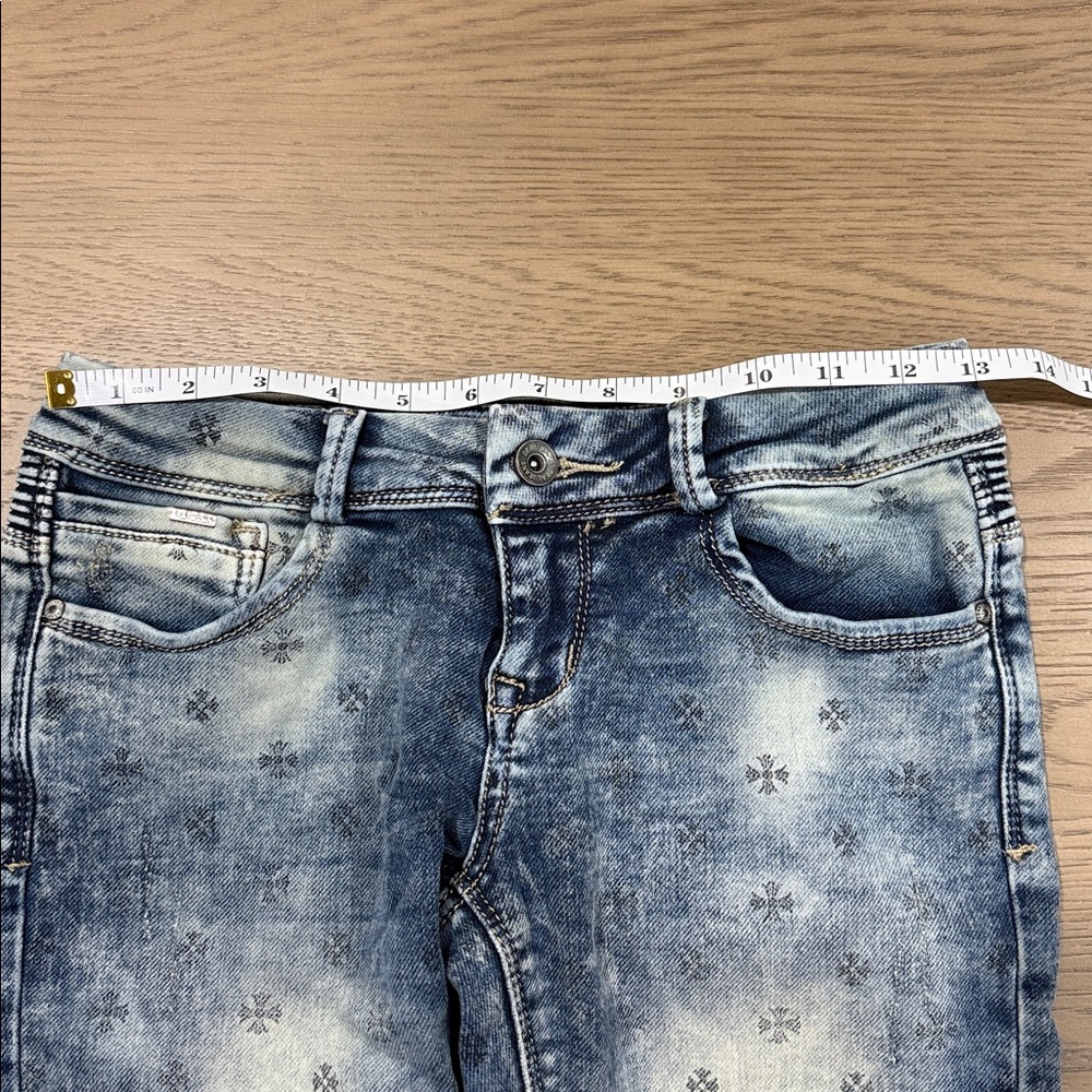 Deal Jeans Acid Wash Low Rise Skinny Jeans Size M 26 Floral Print Moto Style - Picture 10 of 12